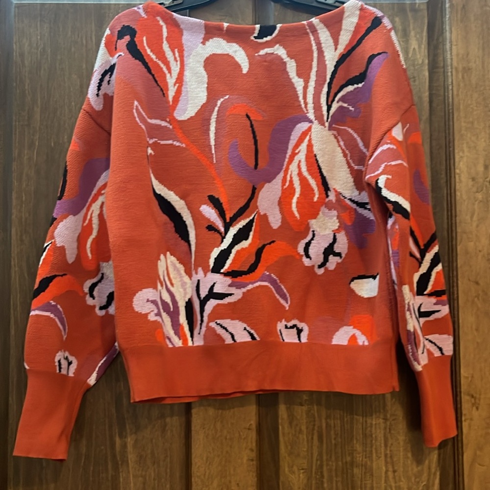 Anthrpolgie Floral Patterned Sweater - Orange and Purple SZ Medium - Picture 2 of 8